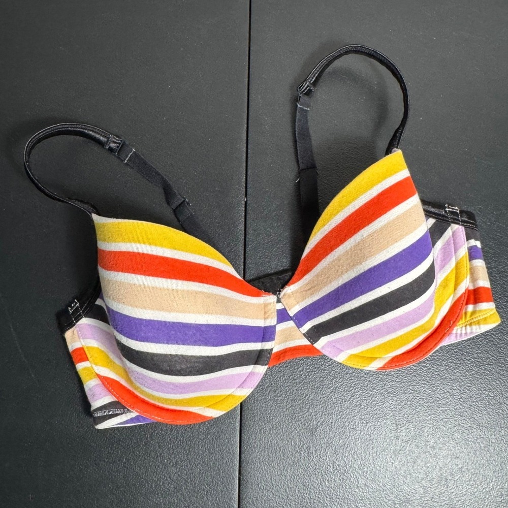 Cacique 38DD Striped Underwire Tshirt Molded Cup Bra Multi Color‎ Cotton Spandex
